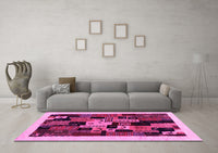 Machine Washable Abstract Pink Contemporary Rug, wshcon1551pnk