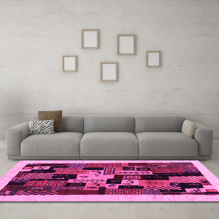 Machine Washable Abstract Pink Contemporary Rug in a Living Room, wshcon1551pnk