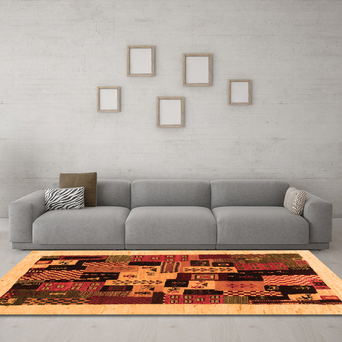 Machine Washable Abstract Orange Contemporary Area Rugs in a Living Room, wshcon1551org