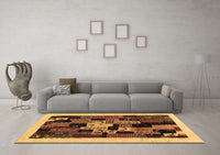 Machine Washable Abstract Brown Contemporary Rug, wshcon1551brn