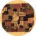 Round Abstract Brown Contemporary Rug, con1551brn