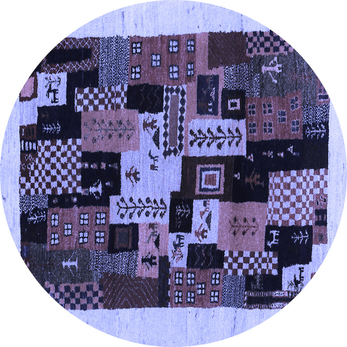 Round Abstract Blue Contemporary Rug, con1551blu