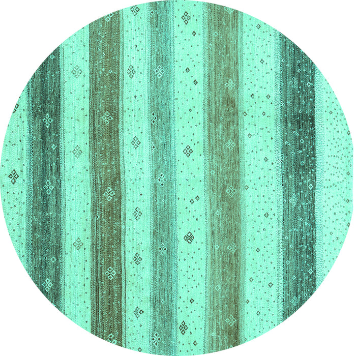 Round Machine Washable Solid Turquoise Modern Area Rugs, wshcon1552turq
