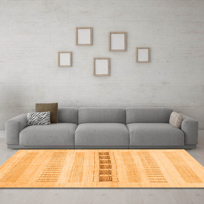 Machine Washable Solid Orange Modern Area Rugs in a Living Room, wshcon1553org