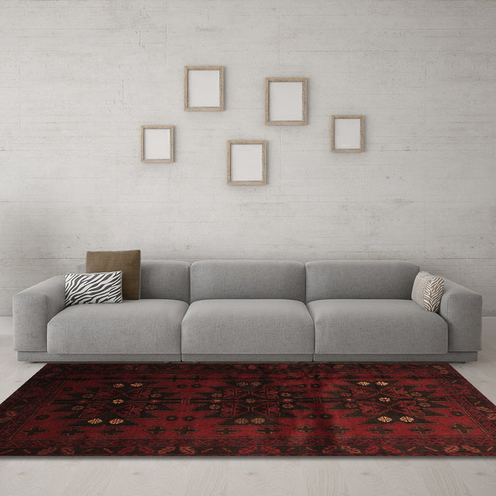 Machine Washable Abstract Brown Contemporary Rug in a Living Room,, wshcon1554brn