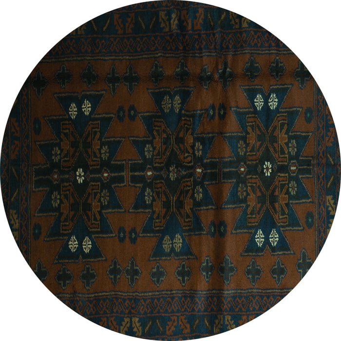 Round Abstract Turquoise Contemporary Rug, con1554turq