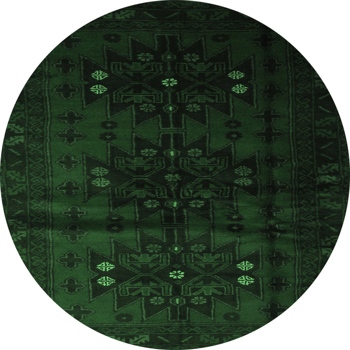 Round Machine Washable Abstract Emerald Green Contemporary Area Rugs, wshcon1554emgrn