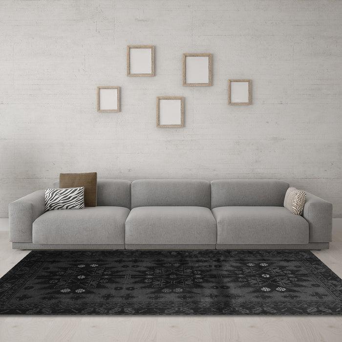 Machine Washable Abstract Gray Contemporary Rug in a Living Room,, wshcon1554gry