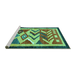 Sideview of Machine Washable Abstract Turquoise Contemporary Area Rugs, wshcon1555turq