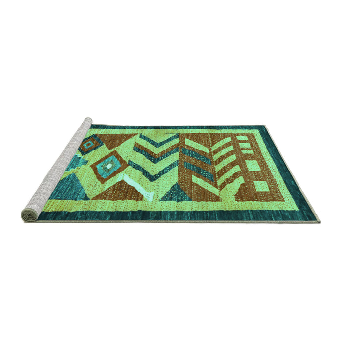 Sideview of Machine Washable Abstract Turquoise Contemporary Area Rugs, wshcon1555turq