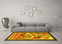 Machine Washable Abstract Yellow Contemporary Rug, wshcon1555yw