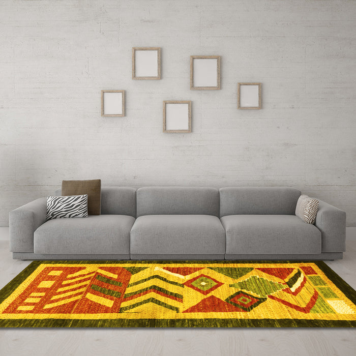 Machine Washable Abstract Yellow Contemporary Rug in a Living Room, wshcon1555yw