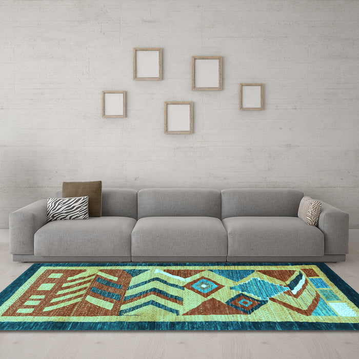 Machine Washable Abstract Light Blue Contemporary Rug in a Living Room, wshcon1555lblu