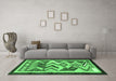 Machine Washable Abstract Emerald Green Contemporary Area Rugs in a Living Room,, wshcon1555emgrn