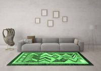 Machine Washable Abstract Emerald Green Contemporary Rug, wshcon1555emgrn