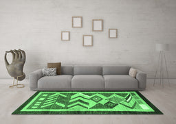 Machine Washable Abstract Emerald Green Contemporary Area Rugs in a Living Room,, wshcon1555emgrn