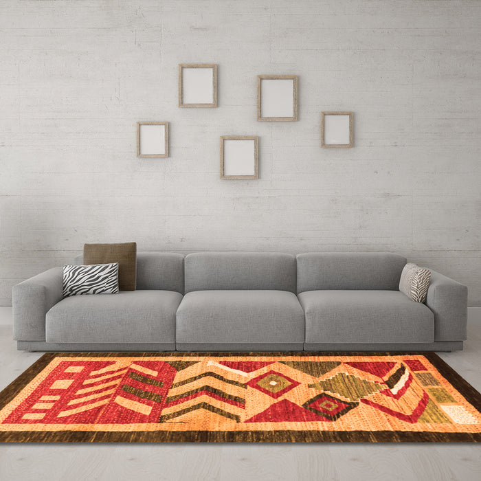 Machine Washable Abstract Orange Contemporary Area Rugs in a Living Room, wshcon1555org