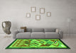 Machine Washable Abstract Green Contemporary Area Rugs in a Living Room,, wshcon1555grn