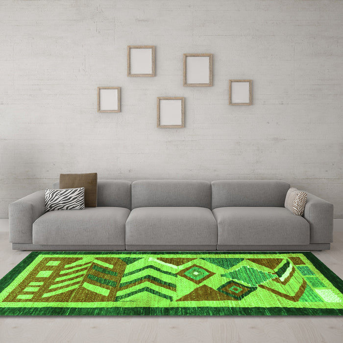 Machine Washable Abstract Green Contemporary Area Rugs in a Living Room,, wshcon1555grn