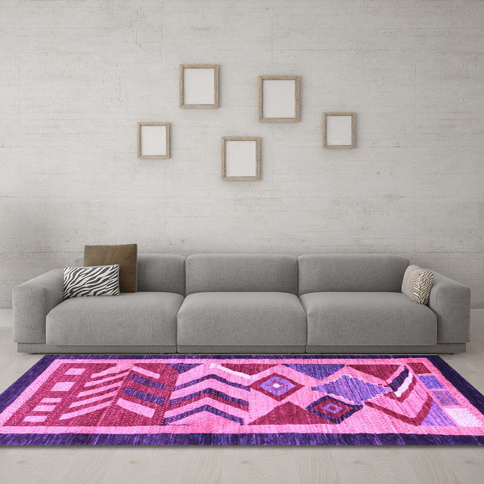 Machine Washable Abstract Purple Contemporary Area Rugs in a Living Room, wshcon1555pur