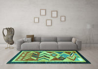 Machine Washable Abstract Turquoise Contemporary Rug, wshcon1555turq