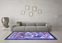 Machine Washable Abstract Blue Contemporary Rug, wshcon1555blu