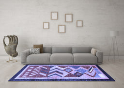 Machine Washable Abstract Blue Contemporary Rug in a Living Room, wshcon1555blu