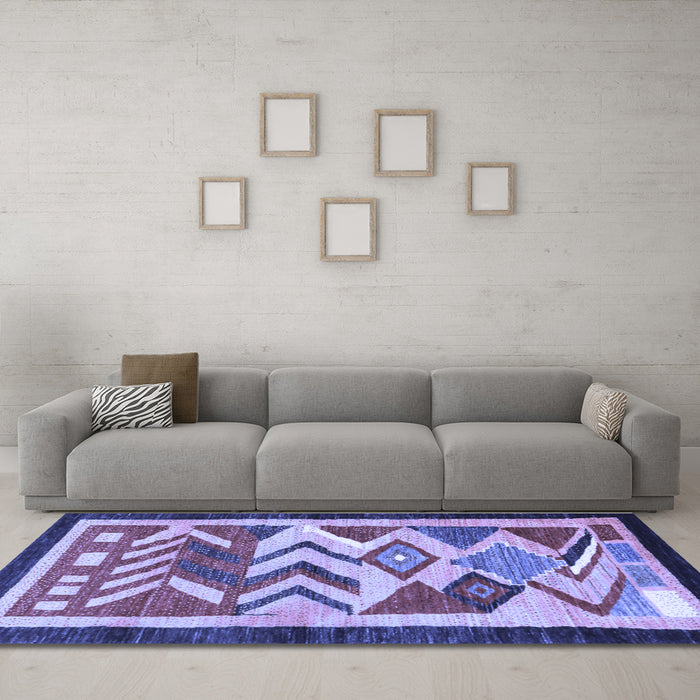 Machine Washable Abstract Blue Contemporary Rug in a Living Room, wshcon1555blu