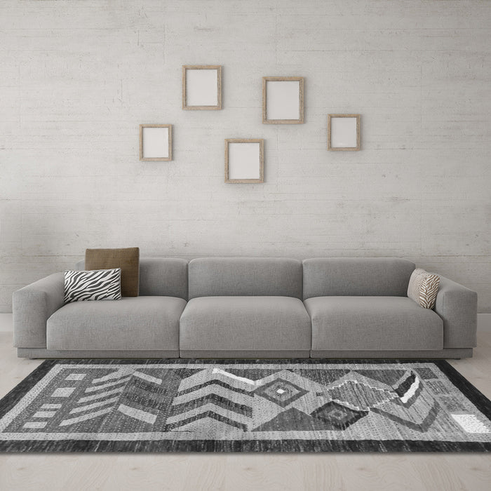 Machine Washable Abstract Gray Contemporary Rug in a Living Room,, wshcon1555gry