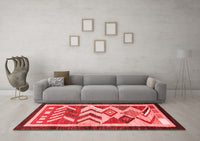 Machine Washable Abstract Red Contemporary Rug, wshcon1555red