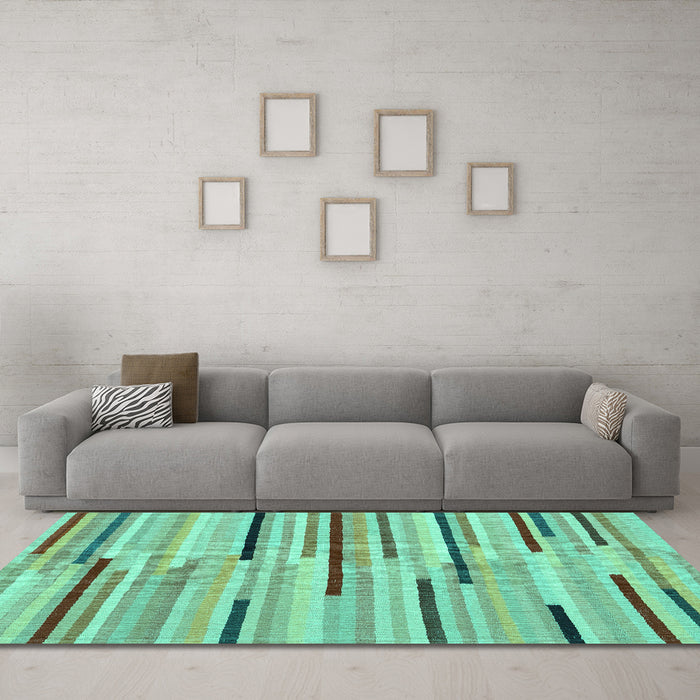 Machine Washable Abstract Turquoise Contemporary Area Rugs in a Living Room,, wshcon1556turq