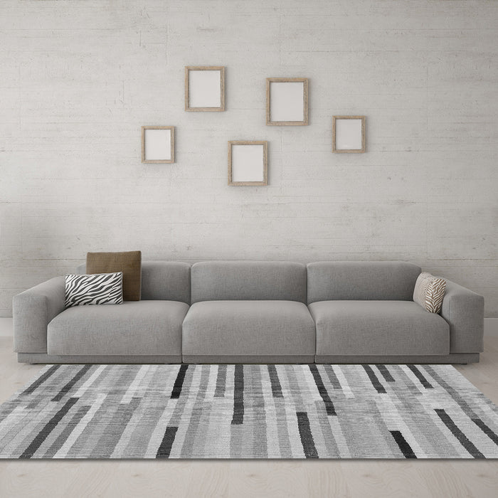 Machine Washable Abstract Gray Contemporary Rug in a Living Room,, wshcon1556gry