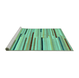 Sideview of Machine Washable Abstract Turquoise Contemporary Area Rugs, wshcon1556turq
