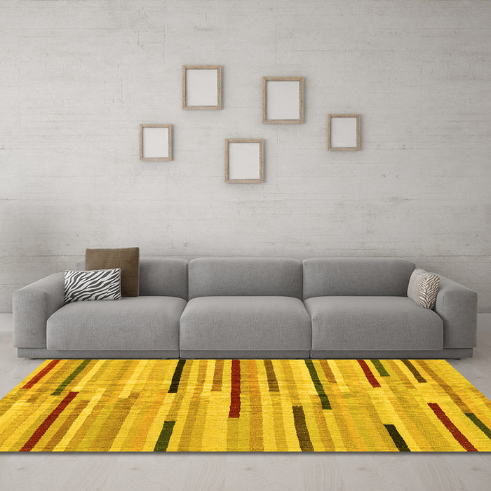 Machine Washable Abstract Yellow Contemporary Rug in a Living Room, wshcon1556yw