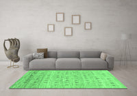 Machine Washable Abstract Emerald Green Contemporary Rug, wshcon1557emgrn