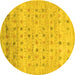 Round Machine Washable Abstract Yellow Contemporary Rug, wshcon1557yw