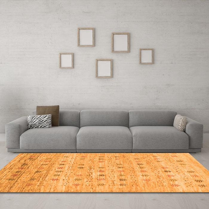 Machine Washable Abstract Orange Contemporary Area Rugs in a Living Room, wshcon1557org