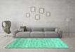 Machine Washable Abstract Turquoise Contemporary Area Rugs in a Living Room,, wshcon1557turq