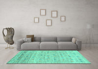 Machine Washable Abstract Turquoise Contemporary Rug, wshcon1557turq