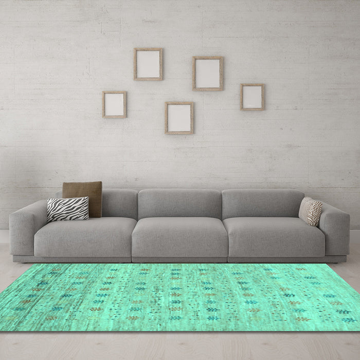 Machine Washable Abstract Turquoise Contemporary Area Rugs in a Living Room,, wshcon1557turq