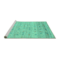 Sideview of Machine Washable Abstract Turquoise Contemporary Area Rugs, wshcon1557turq