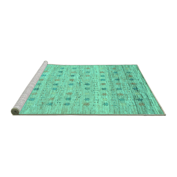 Sideview of Machine Washable Abstract Turquoise Contemporary Area Rugs, wshcon1557turq