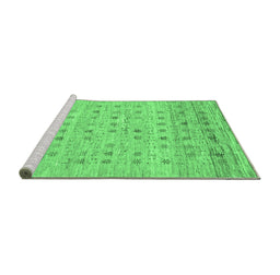 Sideview of Machine Washable Abstract Emerald Green Contemporary Area Rugs, wshcon1557emgrn