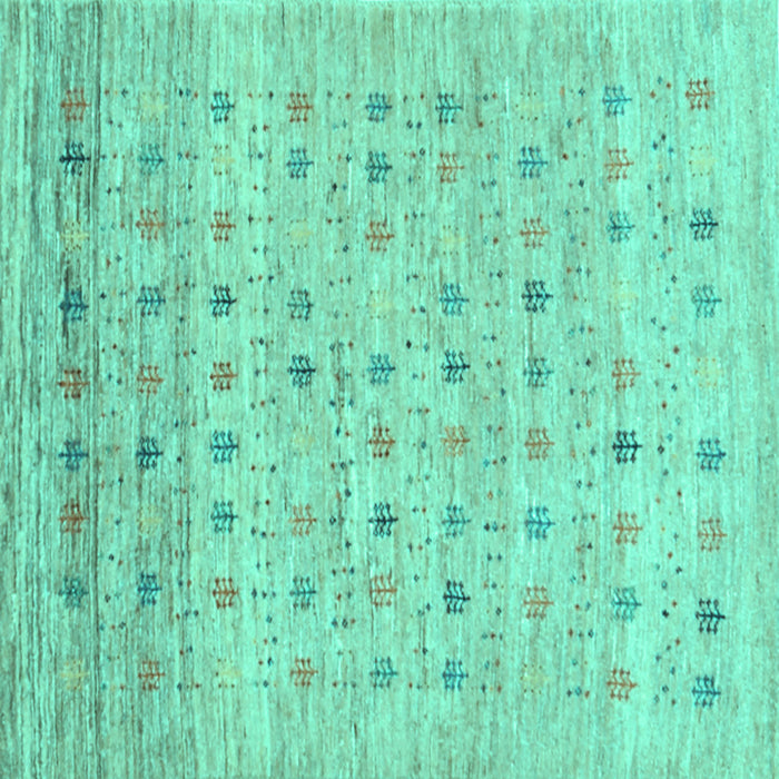 Square Machine Washable Abstract Turquoise Contemporary Area Rugs, wshcon1557turq