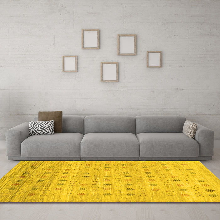 Machine Washable Abstract Yellow Contemporary Rug in a Living Room, wshcon1557yw