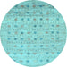 Round Machine Washable Abstract Light Blue Contemporary Rug, wshcon1557lblu