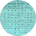 Round Abstract Light Blue Contemporary Rug, con1557lblu