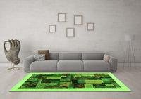 Machine Washable Abstract Green Contemporary Rug, wshcon1558grn