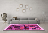 Machine Washable Abstract Pink Contemporary Rug, wshcon1558pnk