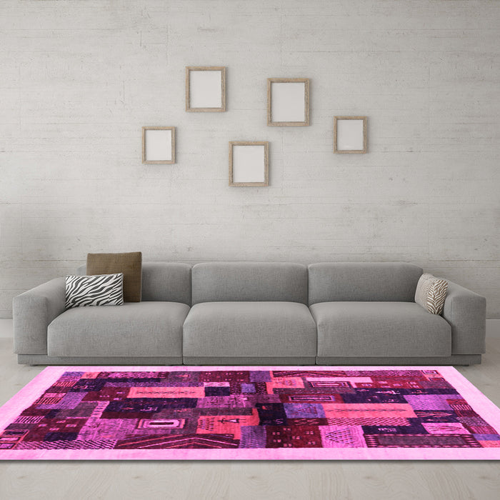 Machine Washable Abstract Pink Contemporary Rug in a Living Room, wshcon1558pnk